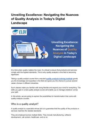 Unveiling Excellence: Understanding Quality Analysis in the Digital Landscape