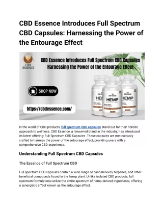 CBD Essence Introduces Full Spectrum CBD Capsules_ Harnessing the Power of the Entourage Effect