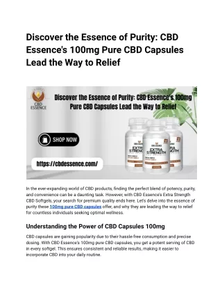 Discover the Essence of Purity_ CBD Essence's 100mg Pure CBD Capsules Lead the Way to Relief