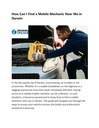 How Can I Find a Mobile Mechanic Near Me in Darwin