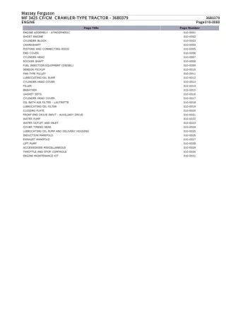 Massey Ferguson MF 3425 CF  MF 3425 CM CRAWLER-TYPE TRACTOR Parts Catalogue Manual Instant Download