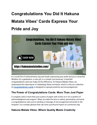 Congratulations You Did It Hakuna Matata Vibes' Cards Express Your Pride and Joy