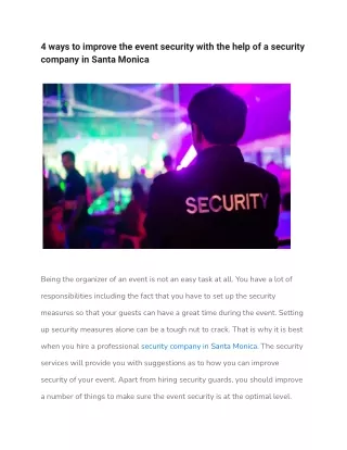 4 ways to improve the event security with the help of a security company in Santa Monica