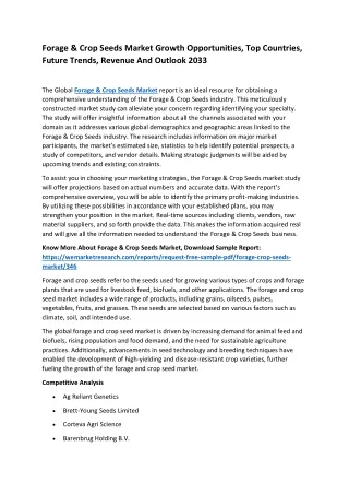 Forage & Crop Seeds Market Growth Opportunities