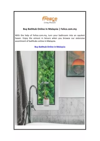 Buy Bathtub Online In Malaysia  Felice.com.my