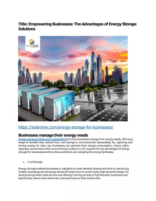 Empowering Businesses: The Advantages of Energy Storage Solutions