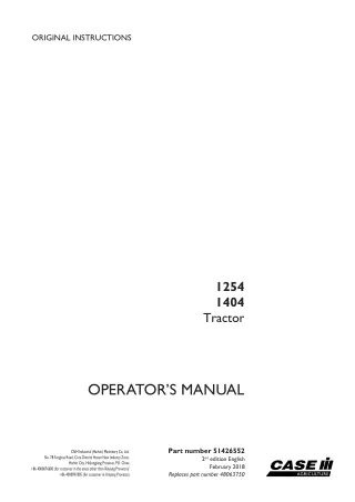 Case IH 1254 1404 Tractor Operator’s Manual Instant Download (Publication No.51426552)