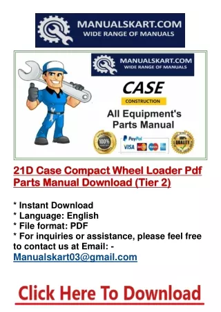 21D Case Compact Wheel Loader Pdf Parts Manual Download (Tier 2)