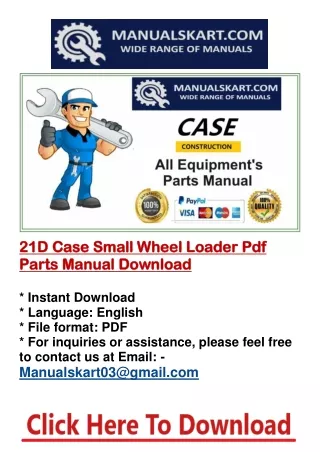 21D Case Small Wheel Loader Pdf Parts Catalog Manual Download