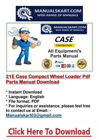 21E Case Compact Wheel Loader Pdf Parts Catalog Manual Download