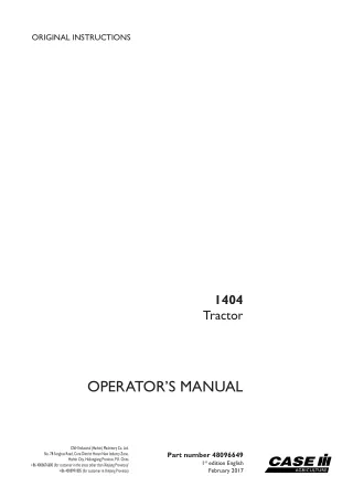 Case IH 1404 Tractor Operator’s Manual Instant Download (Publication No.48096649)