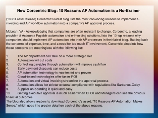 New Corcentric Blog: 10 Reasons AP Automation is a No-Braine