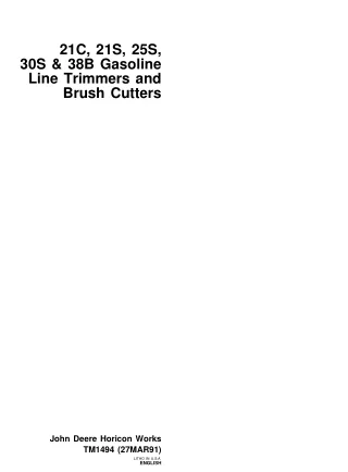 John Deere 25S Gasoline Line Trimmers and Brush Cutters Service Repair Manual