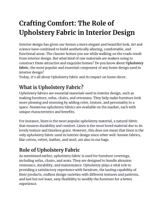 Crafting Comfort: The Role of Upholstery Fabric in Interior Design