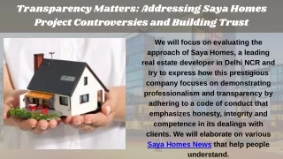 Transparency Matters Addressing Saya Homes Project Controversies and Building Trust