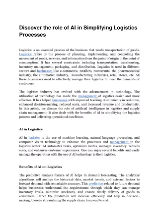 Discover the role of AI in Simplifying Logistics Processes