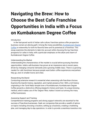 Navigating the Brew How to Choose the Best Cafe Franchise Opportunities in India with a Focus on Kumbakonam Degree Coffe