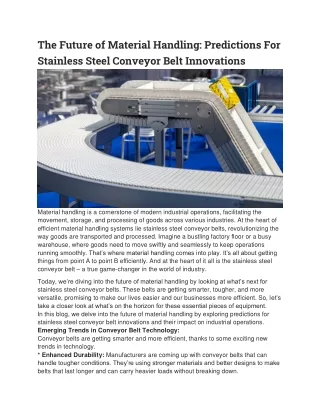 The Future of Material Handling Predictions For Stainless Steel Conveyor Belt Innovations