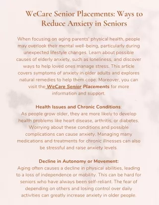 Ways to reduce anxiety in seniors