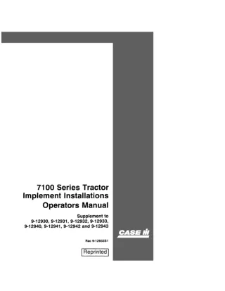 Case IH 7100 Series Tractor Implement Installations Supplement Operator’s Manual Instant Download (Publication No.9-1293