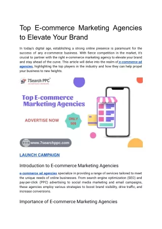 Top E-commerce Marketing Agencies to Elevate Your Brand