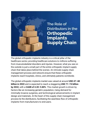 Role of Distributors in the Orthopedic Implant Supply Chain