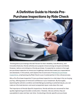 A Definitive Guide to Honda Pre-Purchase Inspections by Ride Check