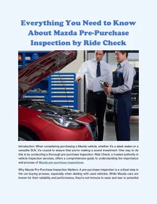 Everything You Need to Know About Mazda Pre-Purchase Inspection by Ride Check