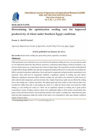 Determining the optimization seeding rate for improved productivity of wheat