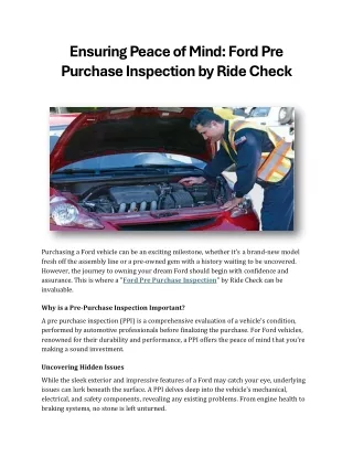 Ensuring Peace of Mind Ford Pre Purchase Inspection by Ride Check