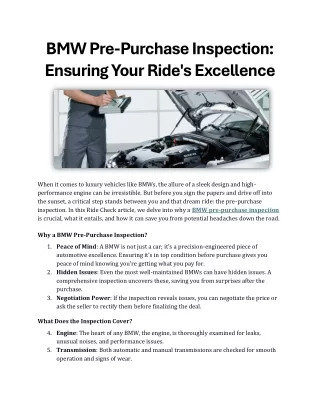 The Importance of BMW Pre-Purchase Inspections Ensuring Your Ride's Excellence