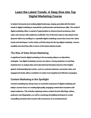 Learn the Latest Trends: A Deep Dive into Top Digital Marketing Course