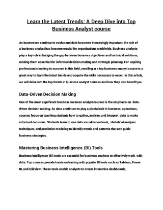 Learn the Latest Trends: A Deep Dive into Top Business Analyst course