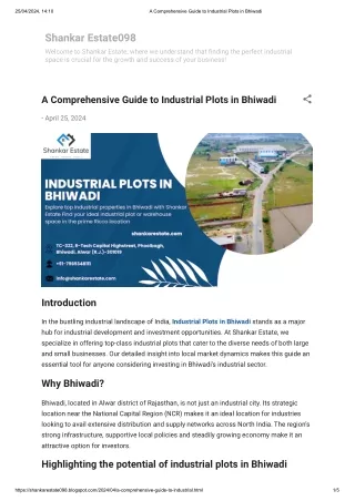 A Comprehensive Guide to Industrial Plots in Bhiwadi