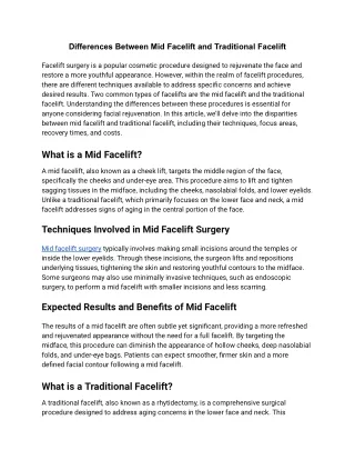 Differences Between Mid Facelift and Traditional Facelift