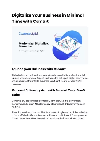 Digitalize Your Business in Minimal Time with Csmart