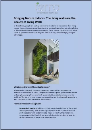 Bringing Nature Indoors: The living walls are the Beauty of Living Walls