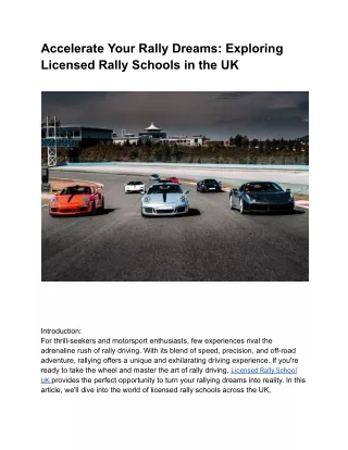 Licensed Rally Schools in the UK