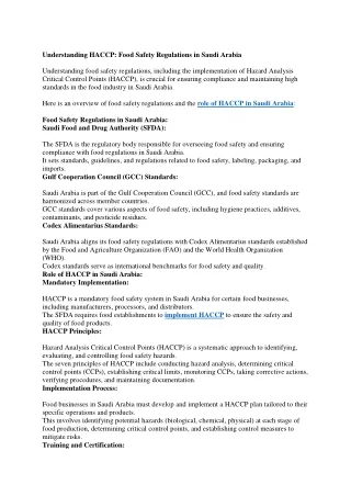 Understanding HACCP: Food Safety Regulations in Saudi Arabia
