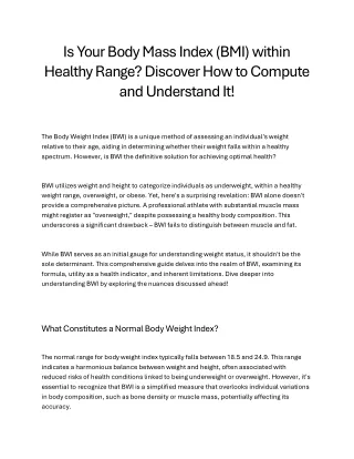 Is Your Body Mass Index (BMI) within Healthy Range