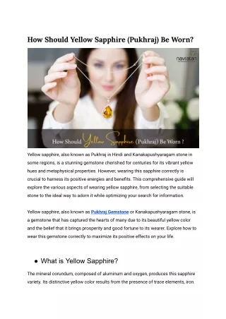 How Should Yellow Sapphire (Pukhraj) Be Worn