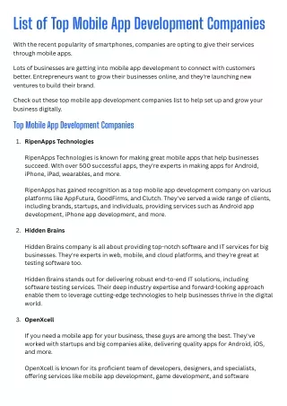 List of Top Mobile App Development Companies