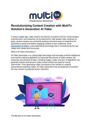 Revolutionizing Content Creation with MultiTv Solution's Generation AI Video