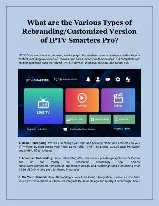 What are the Various Types of Rebranding_Customized Version of IPTV Smarters Pro
