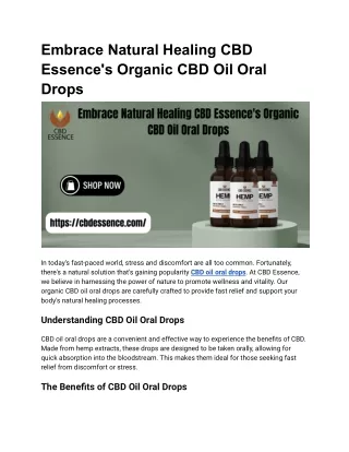 Embrace Natural Healing_ CBD Essence's Organic CBD Oil Oral Drops