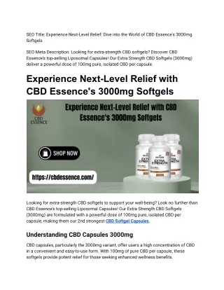 Experience Next-Level Relief with CBD Essence's 3000mg Softgels