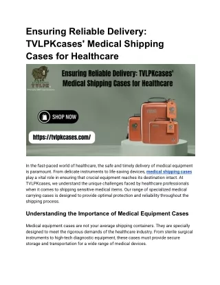 Ensuring Reliable Delivery_ TVLPKcases' Medical Shipping Cases for Healthcare