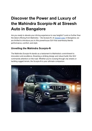 Discover the Power and Luxury of the Mahindra Scorpio-N at Sireesh Auto