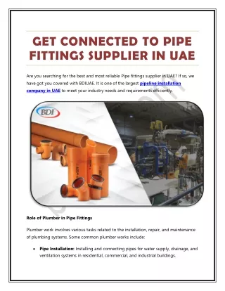 Get Connected to Pipe Fittings Supplier in UAE