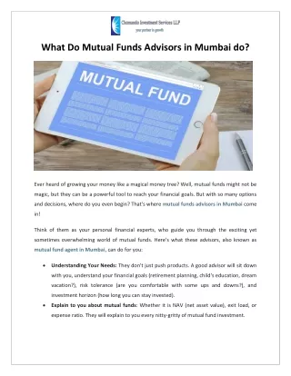 What Do Mutual Funds Advisors in Mumbai do